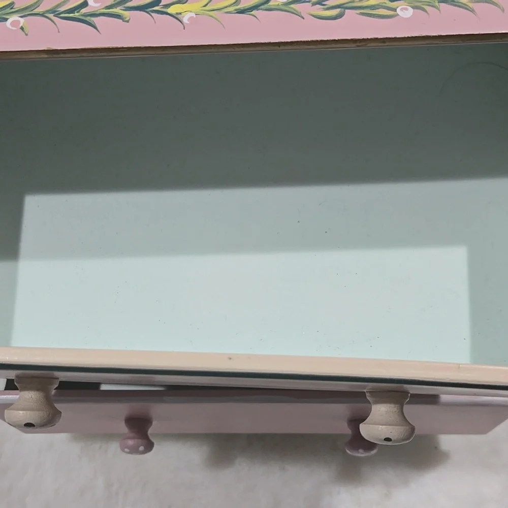 Hand painted jewelry chest blue, pink, yea, gold, peach